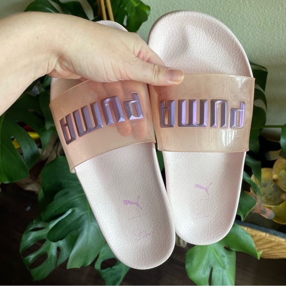 Pink Puma Slides Fenty Glitter Pink Iridescent Logo slide on Sandals size 9 8.5 - Picture 3 of 6